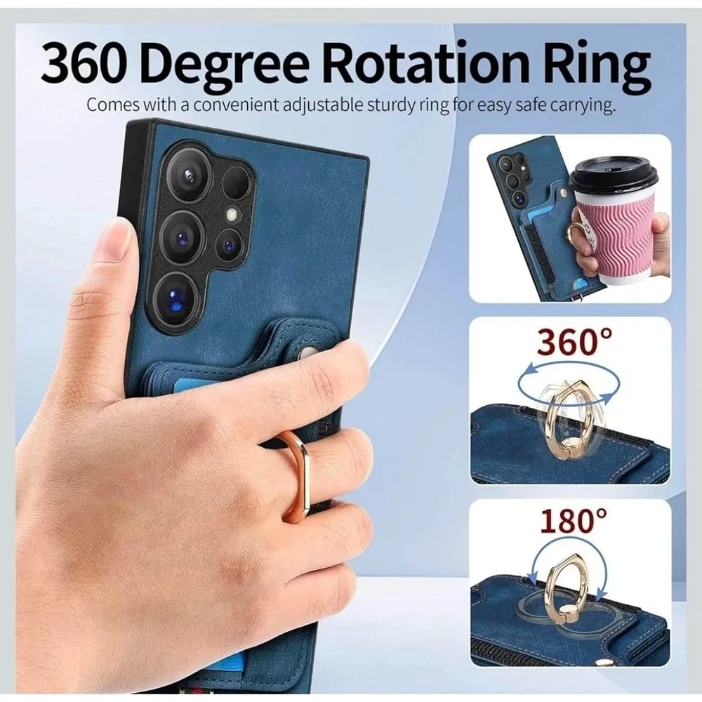 For Samsung‎ Galaxy S25 Ultra PU Leather Back Wallet Ring Stand Phone Case